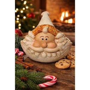 Vintage Style Rustic Santa Ceramic Planter Farmhouse Christmas Decor Folk Art